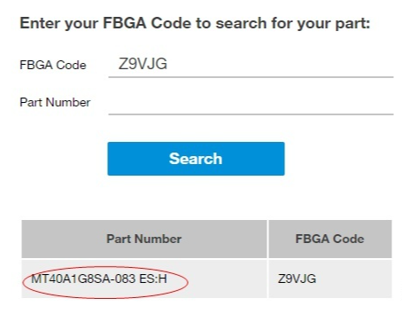 鎂光內(nèi)存條怎么查真?zhèn)?/></p>
<p>這時(shí)候我們?cè)俚?鎂光DDR4零件目錄網(wǎng)站 查找到是否在售的商品信息，接下來(lái)我們得到了零件代碼為:</p>
<p>MT40A1G8SA-083 ES:H</p>
<p>打開零件目錄網(wǎng)址，然后在下面查看自己的商品對(duì)應(yīng)的零件標(biāo)識(shí)，如下：</p>
<p style=